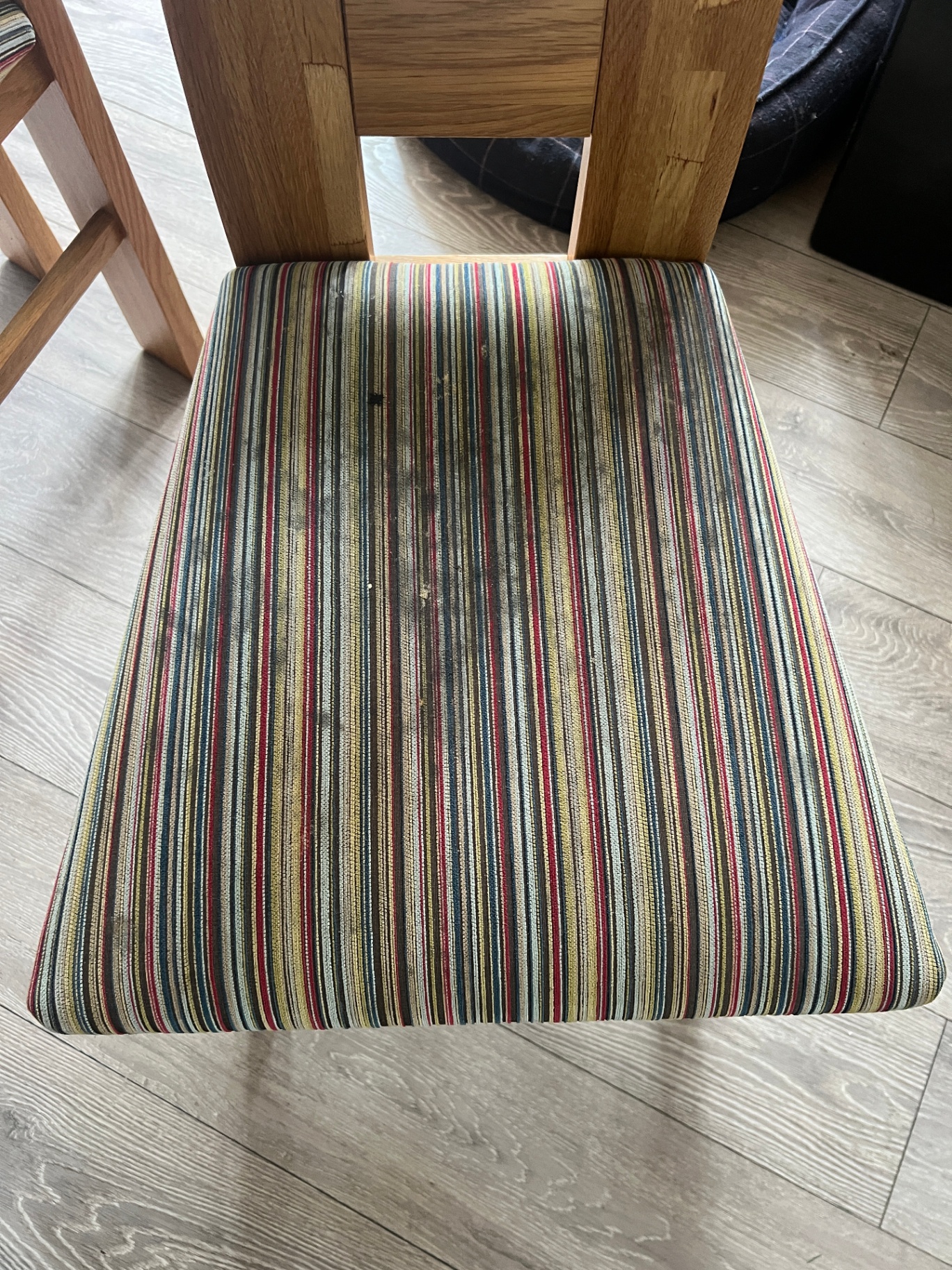 Soiled fabric sofa revived in Rotherham, before professional cleaning