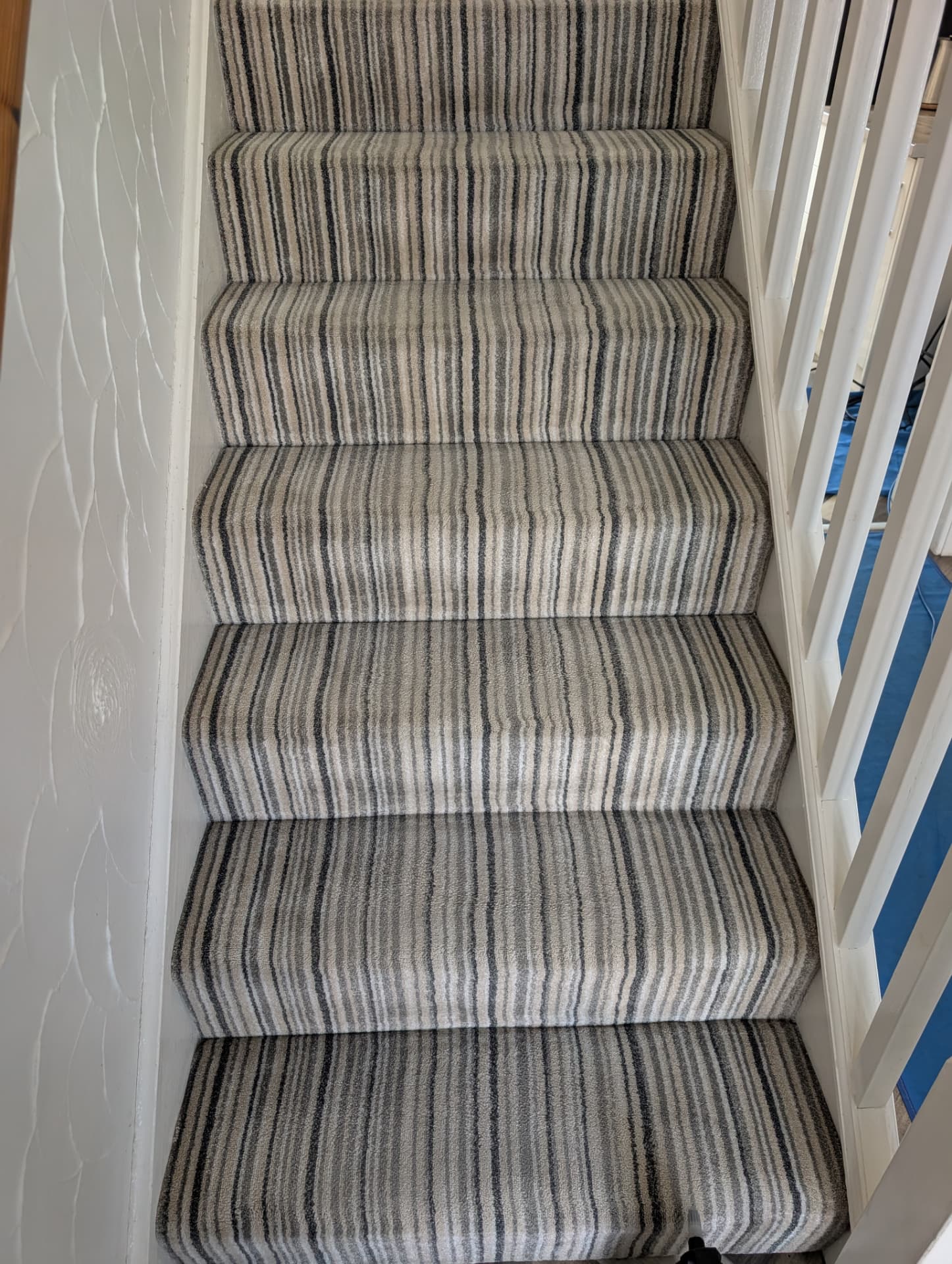 Dark stair carpet restored with professional cleaning in Rotherham, before professional cleaning