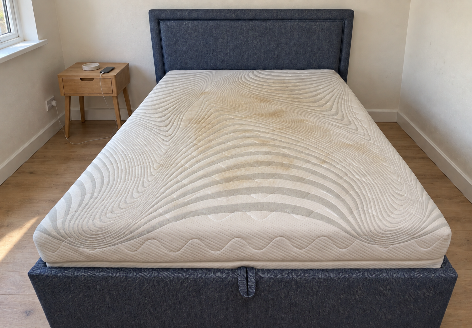 Discoloured mattress restored in Rotherham, after professional cleaning