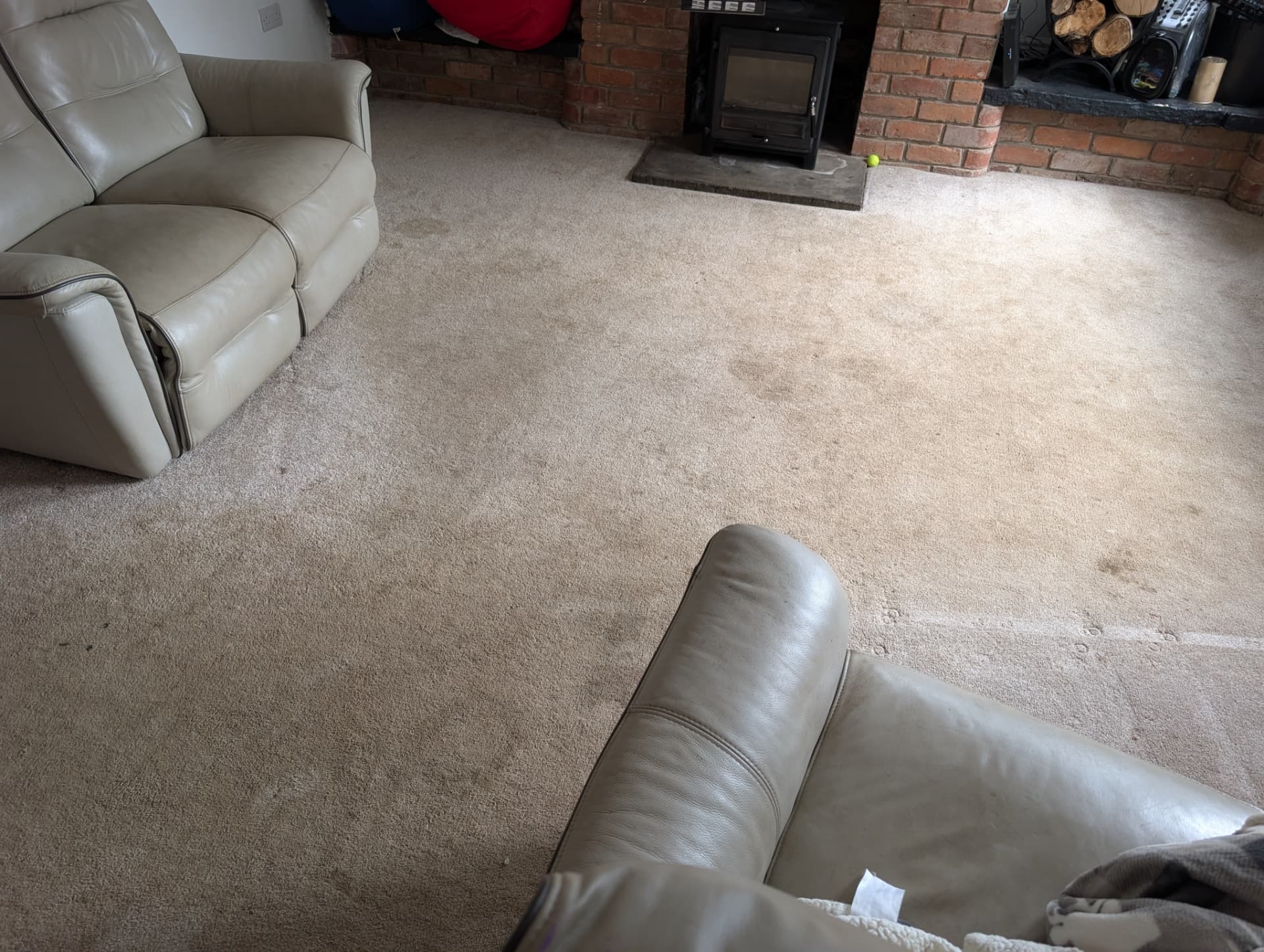 Hallway carpet stain removal before and after in Rotherham, before professional cleaning