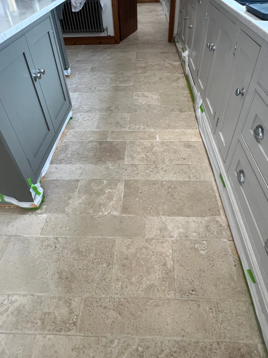 Restored tiled hallway floor in Rotherham after professional cleaning, shown before and after, after professional cleaning