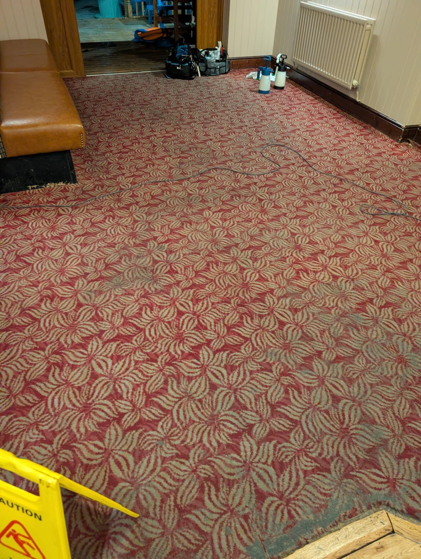 Commercial carpet cleaned and brightened in Rotherham, before professional cleaning