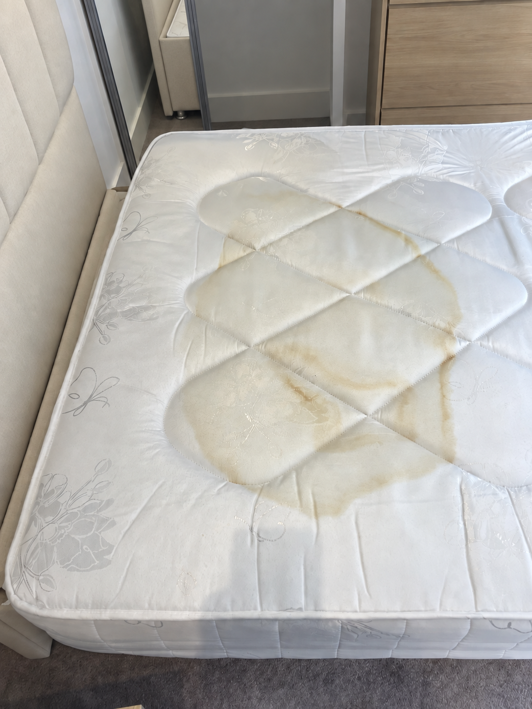 Sweat-marked mattress refreshed in Rotherham, before professional cleaning