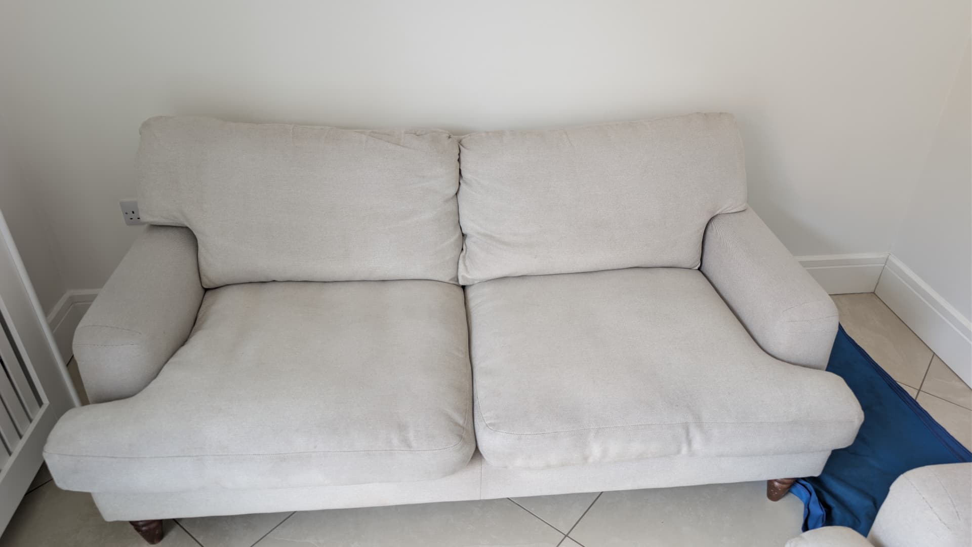 White fabric sofa cleaned in Rotherham, after professional cleaning